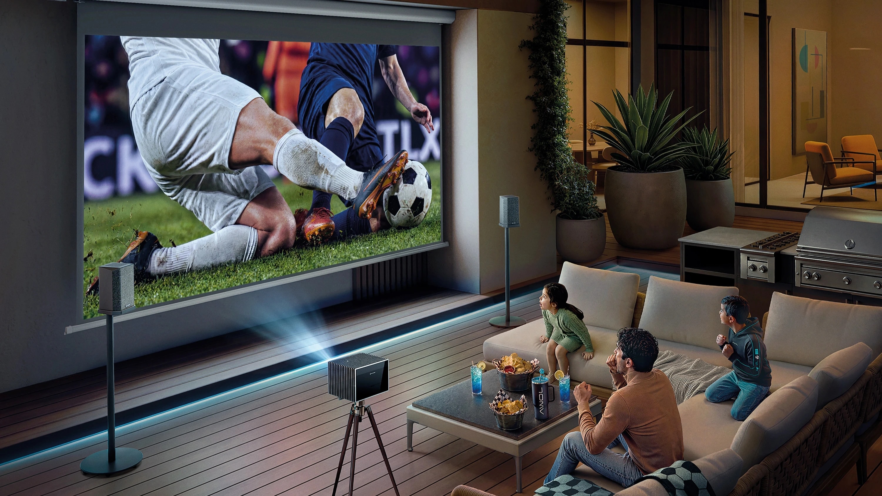 watching soccer games on projector