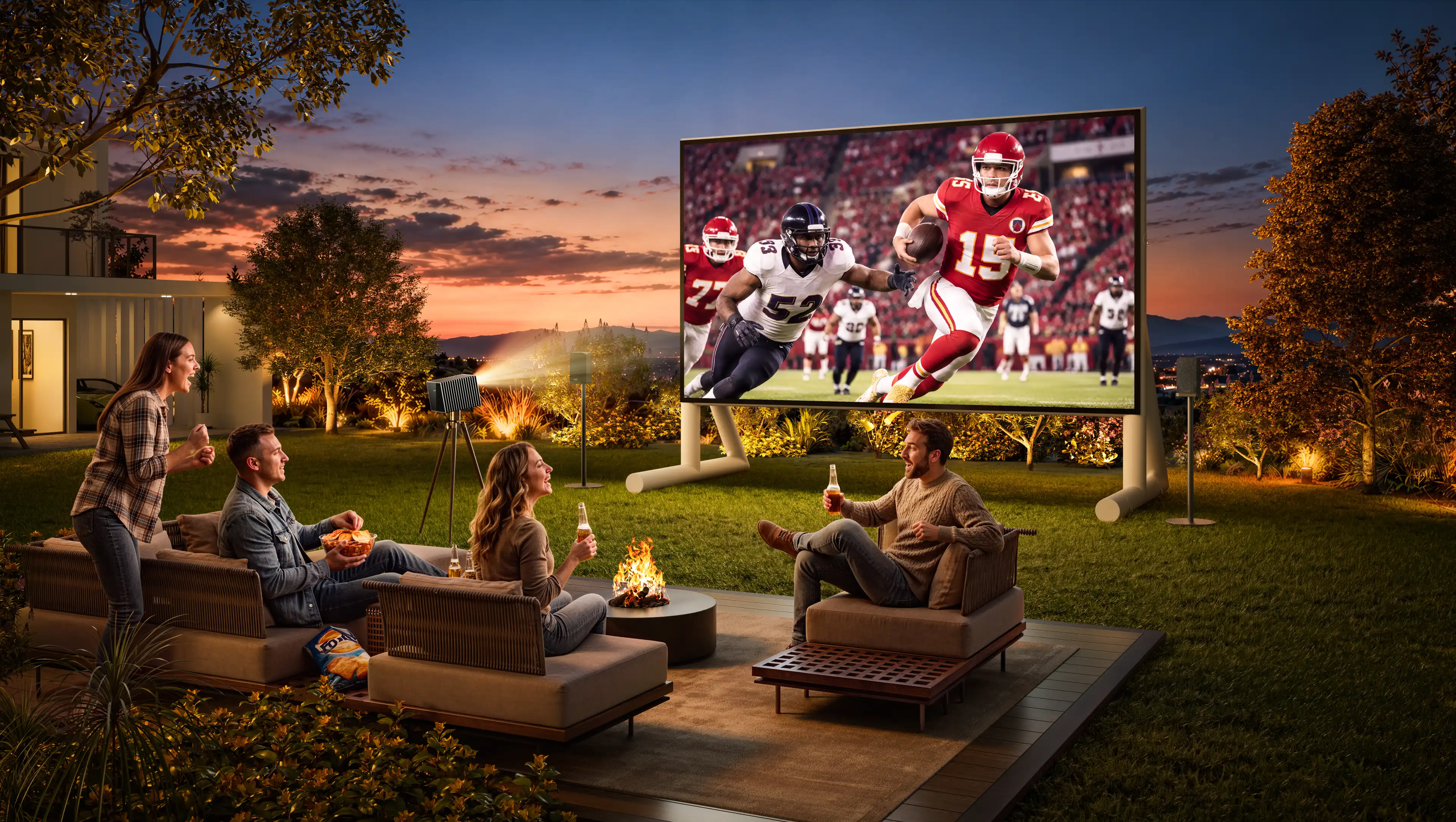 Backyard projector setup for an outdoor movie night
