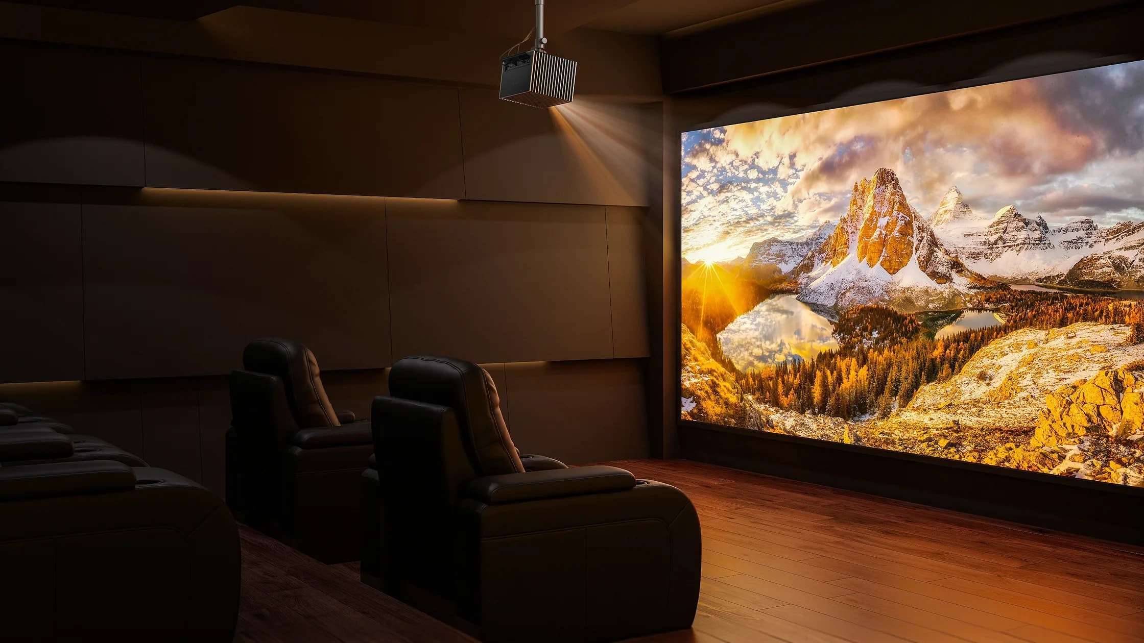 A Valerion VisionMaster projector demonstrating true ISO and ANSI lumen brightness with a vivid cinematic image.